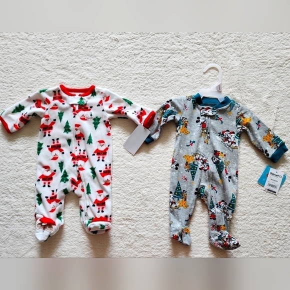 Other - NEW Christmas baby boy or girl footed pajama bundle Mickey mouse My 1st Xmas